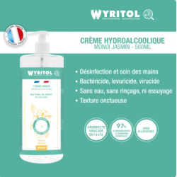 Crème mains hydroalcoolique monoï jasmin - 500ml - WYRITOL