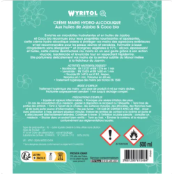Crème mains hydroalcoolique monoï jasmin - 500ml - WYRITOL