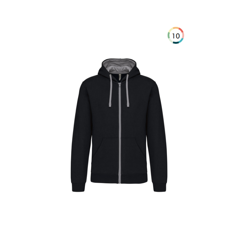 Sweat-shirt zippé capuche contrastée