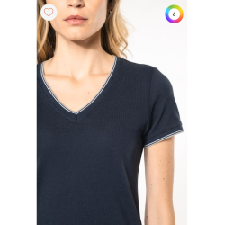 T-shirt maille piquée col V femme