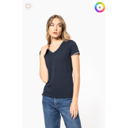 T-shirt maille piquée col V femme
