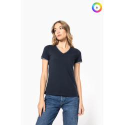 T-shirt maille piquée col V femme