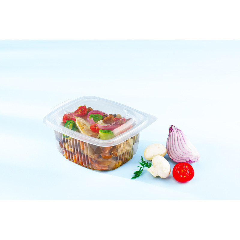 Barquette alimentaire plastique à couvercle charnière 500 GRS ONDIPACK