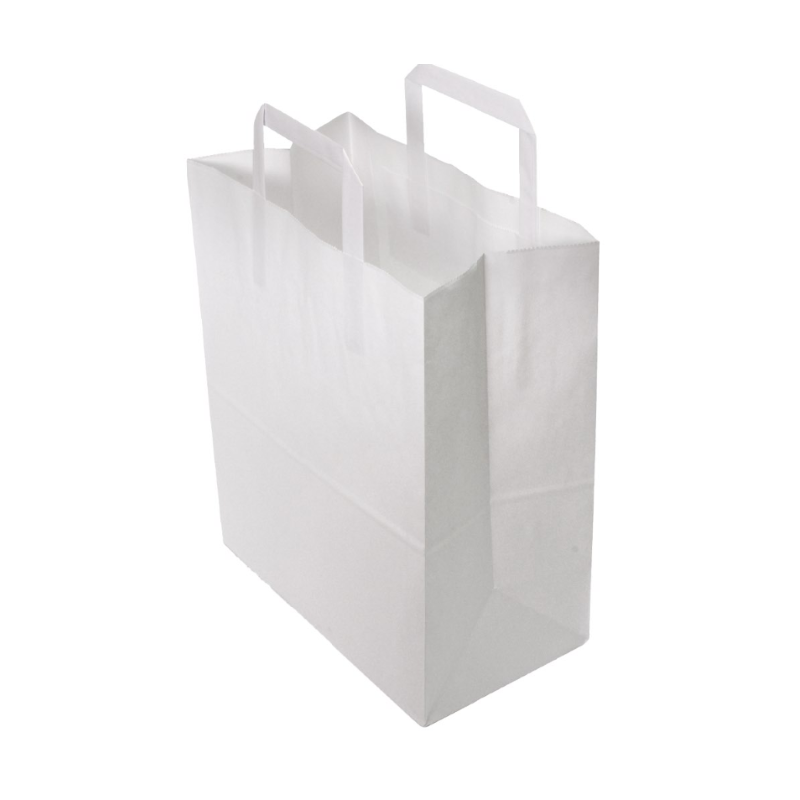 Sac papier kraft blanc à poignées plates 26 + 14 x 30 cm