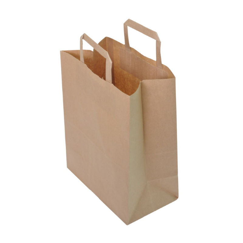 Sac papier kraft brun à poignées plates 26 + 14 x 30 cm