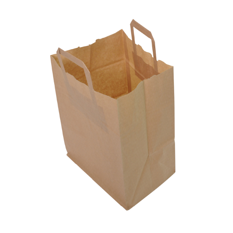 Sac papier kraft brun à poignées plates 26 + 17 x 25 cm