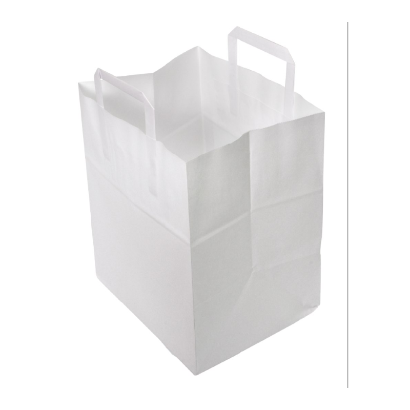 Sac papier kraft blanc à poignées plates 26 + 20 x 28 cm