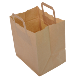 Sac papier kraft brun à poignées plates 26 + 20 x 28 cm