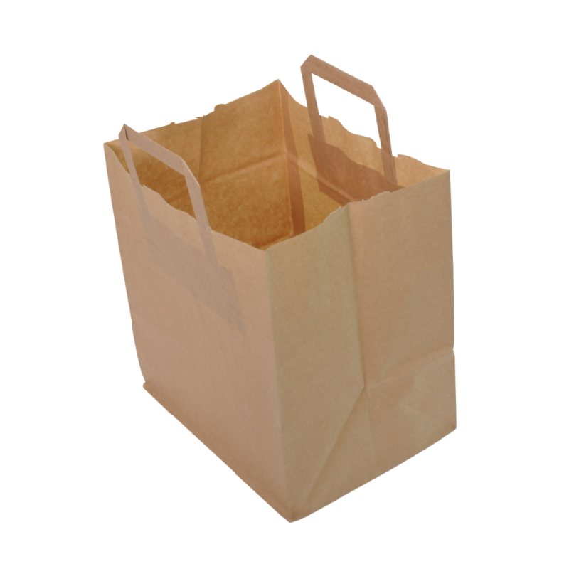 Sac papier kraft brun à poignées plates 26 + 20 x 28 cm