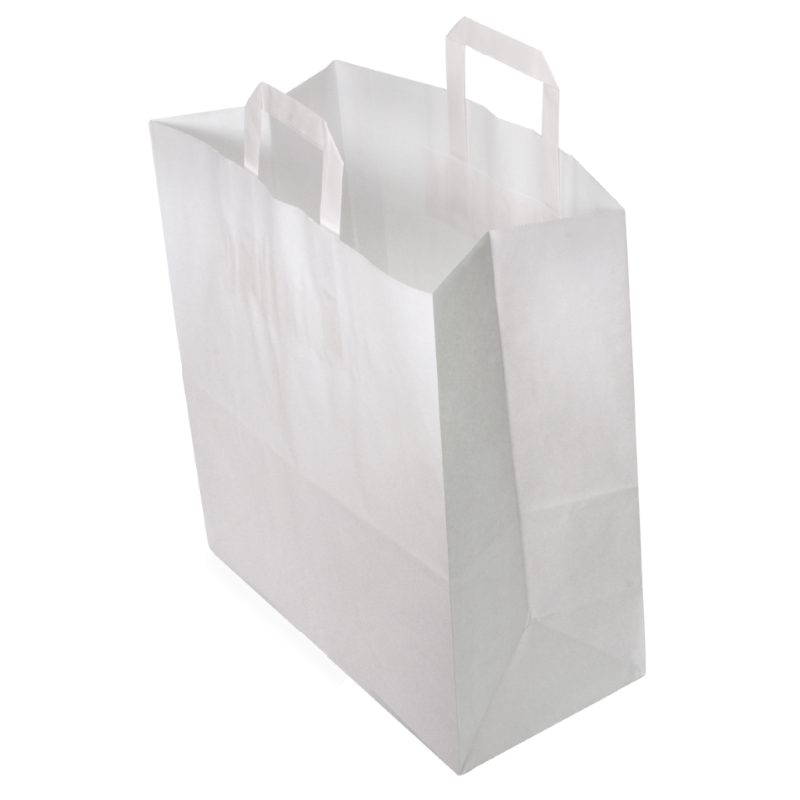 Sac papier kraft blanc à poignées plates 32 + 16 x 35 cm