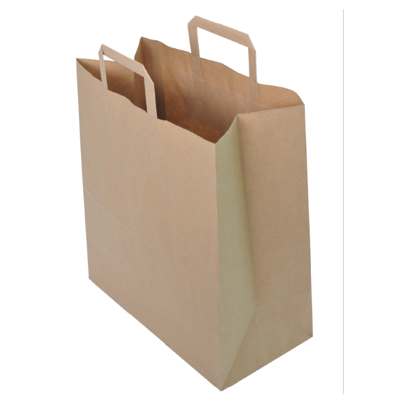 Sac papier kraft brun à poignées plates 32 + 16 x 35 cm