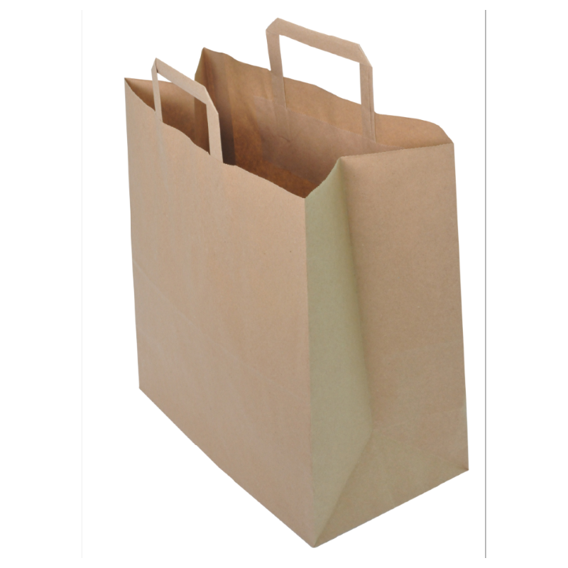 Sac papier kraft brun à poignées plates 32 + 22 x 24 cm