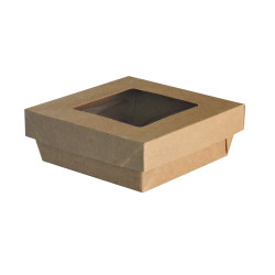 Boite snack fenêtre 500 ml - 140X140H50 – carton brun avec couvercle séparé