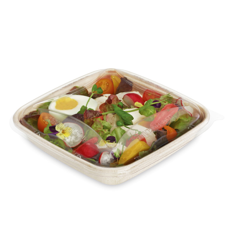 Boite salade – 750 ml - fibre rectangle avec couvercle pet