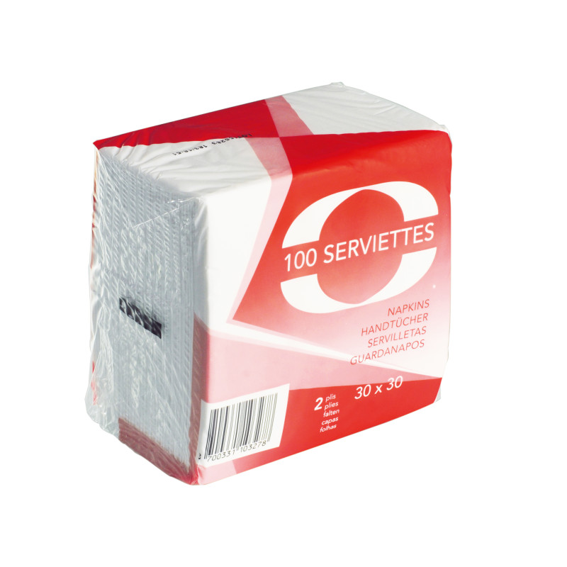 Serviettes ouate 30X30 2 plis blanche